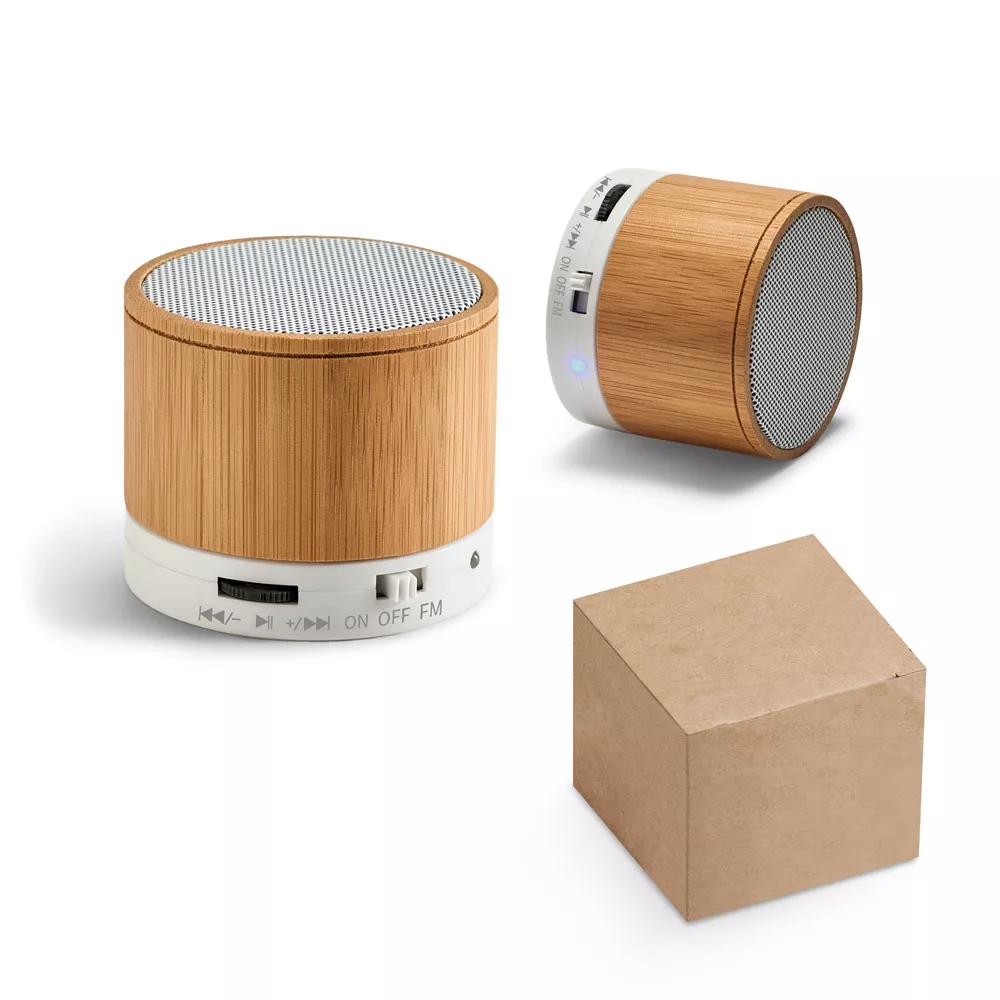 Caixa de som em bambu com microfone - 1