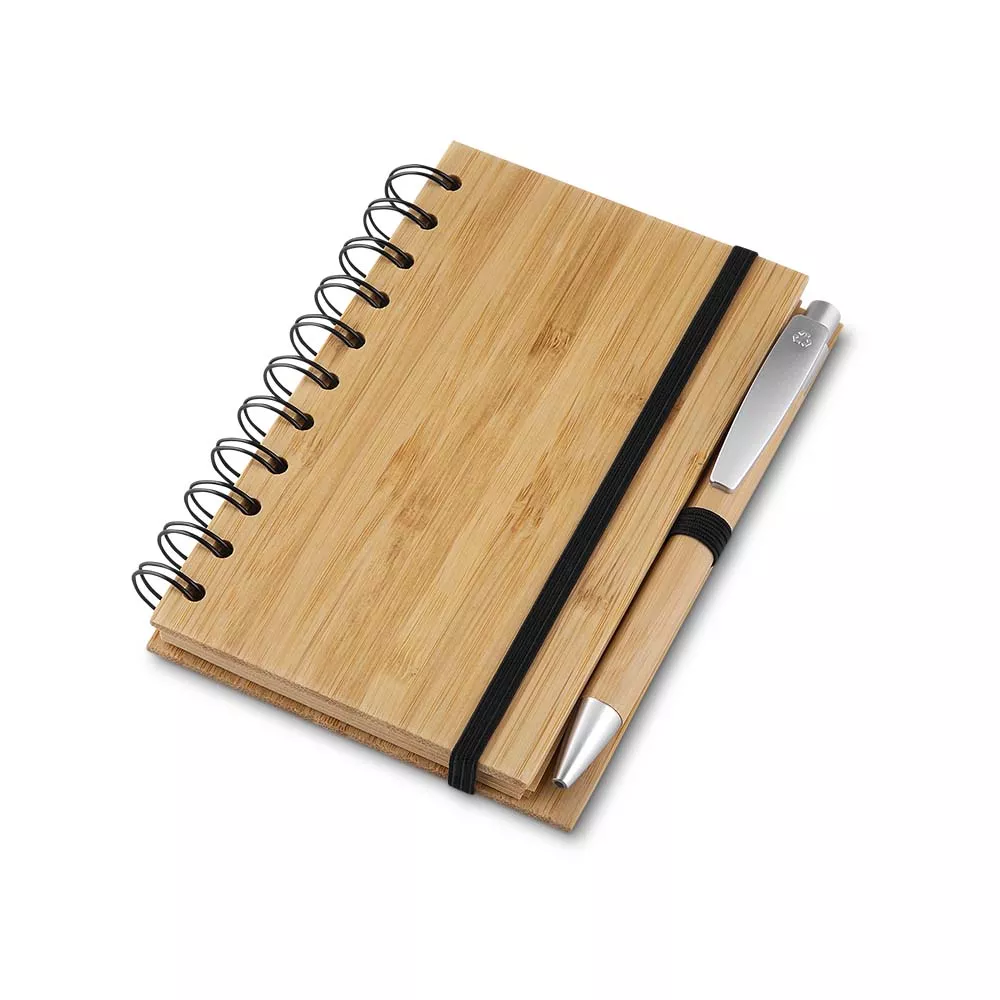 Caderno capa em bambu com pauta e caneta 14x09 - 1