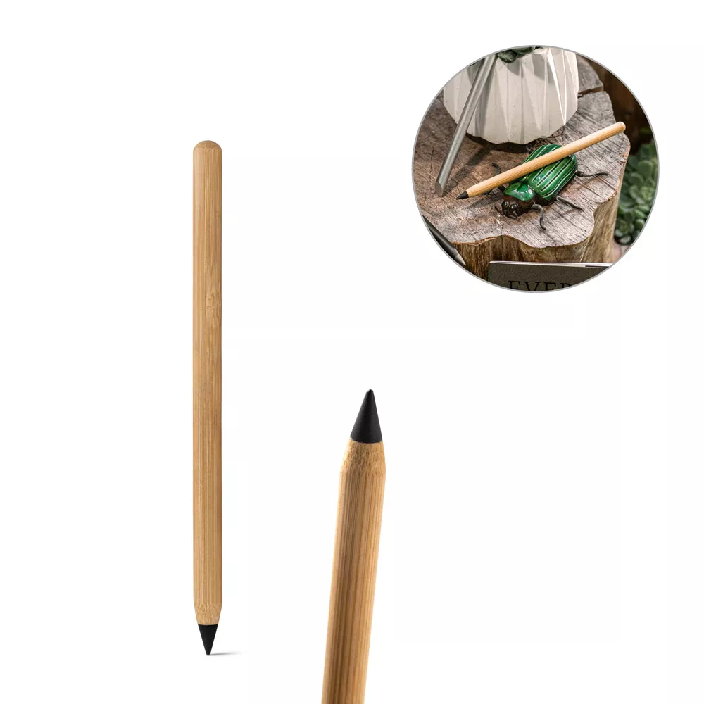 Caneta sem tinta com ponta de liga metálica em bambu - 1