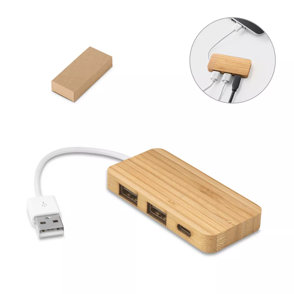 Hub em bambu com 2 portas - 1