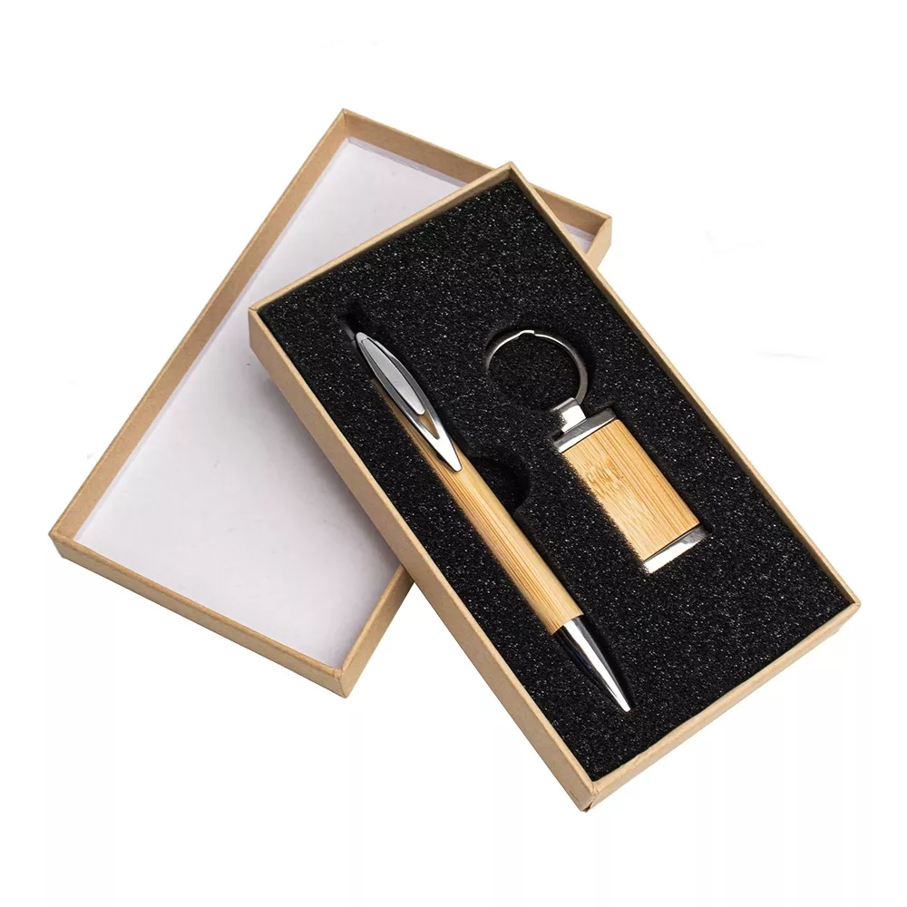 Kit caneta e chaveiro bambu - 1