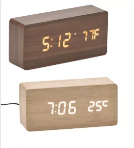 Relógio despertador de madeira com painel led - 1