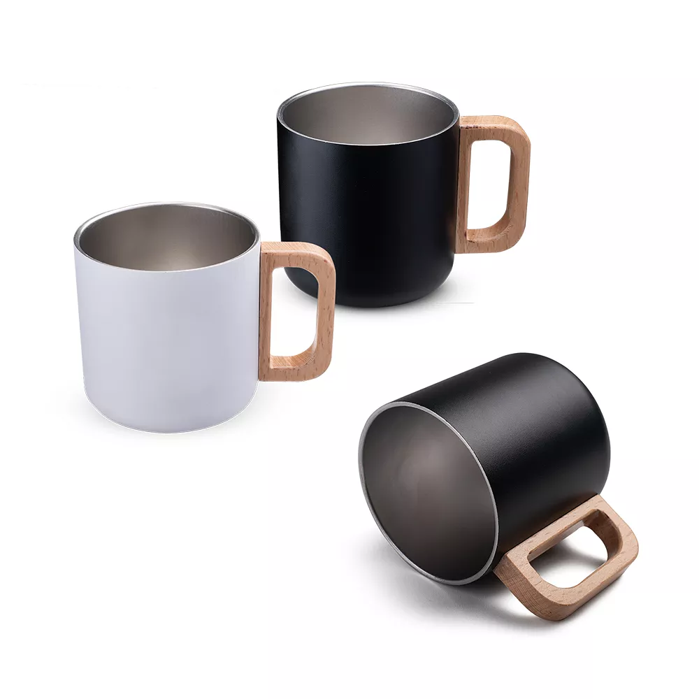 Caneca térmica com alça em madeira - 1