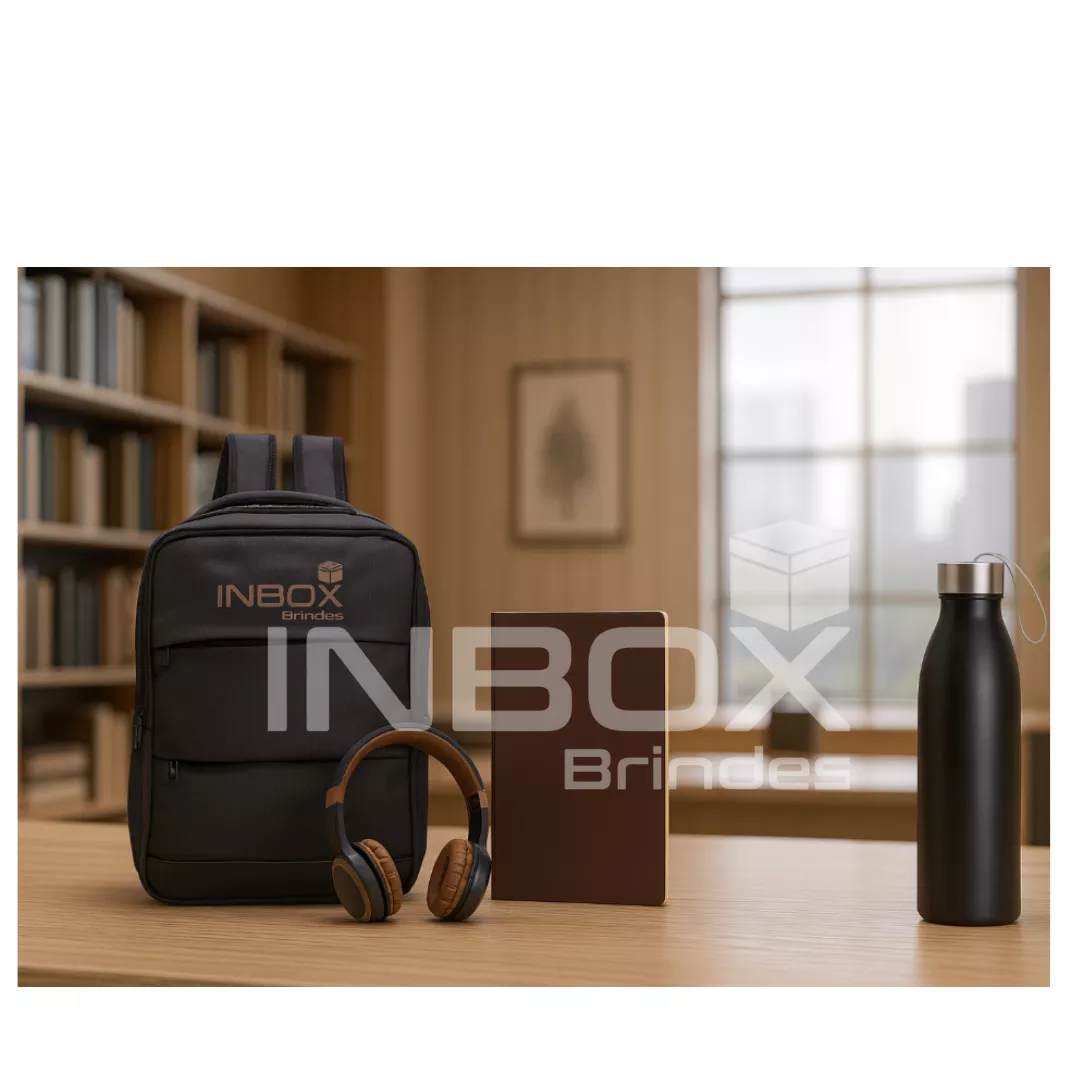 Kit escritório com fone e mochila de couro sintético - 1