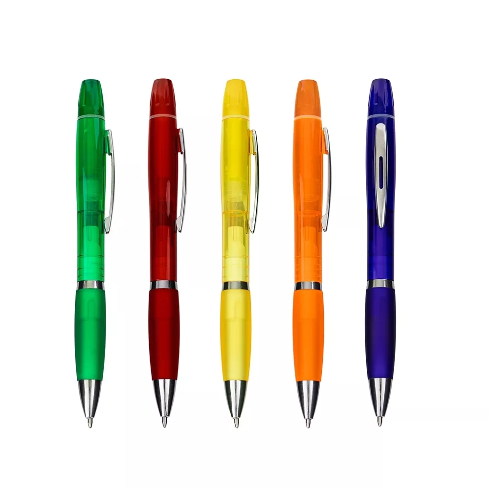 Caneta plástica com marca-texto - 1