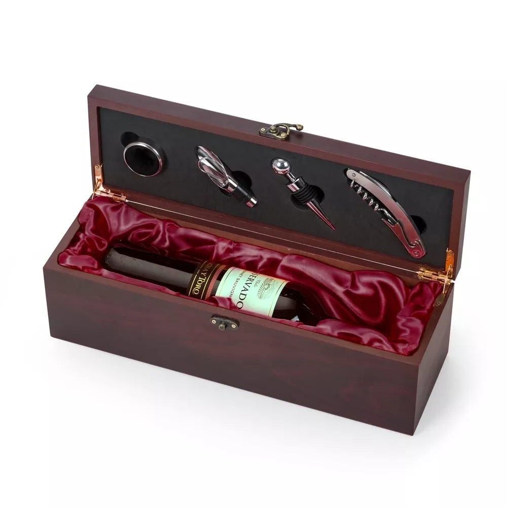 Kit vinho  caixa de madeira 4 peças  porta garrafa  - 1