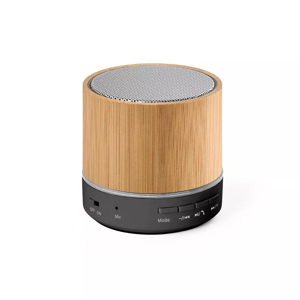 Caixa de som portátil com microfone em bambu - 1