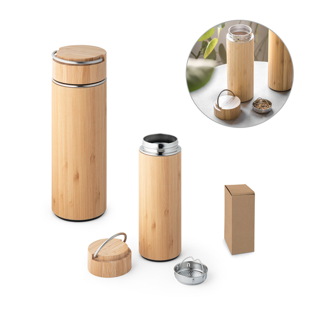 Garrafa térmica em bambu e aço inoxidável 440ml - 2