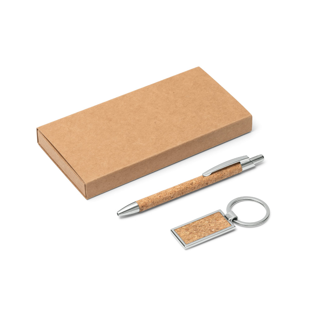 Kit esferográfica e chaveiro em cortiça - 2