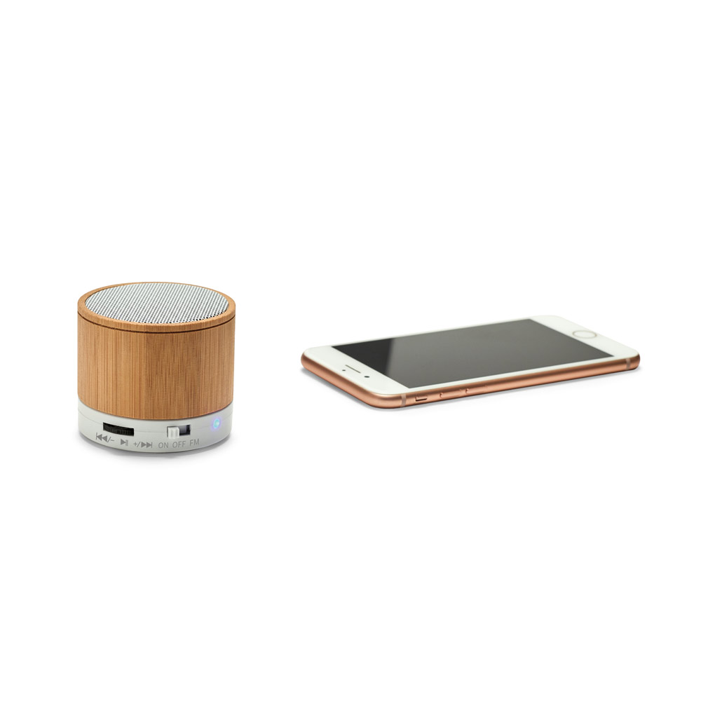 Caixa de som em bambu com microfone - 4