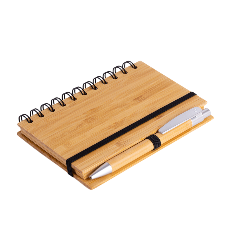 Caderno capa em bambu com pauta e caneta 14x09 - 2
