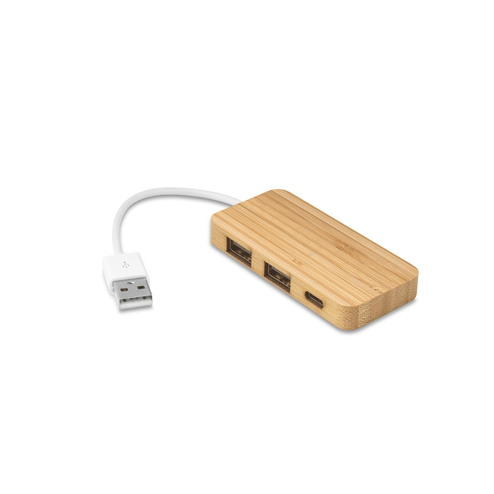 Hub em bambu com 2 portas - 2