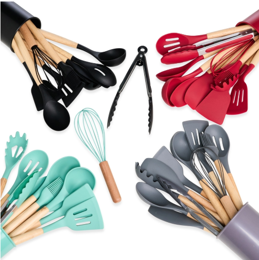 KIT C/ 12 UTENSÍLIOS DE COZINHA EM SILICONE - 1