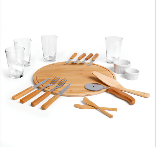 Kit pizza em bambu com copos 19 peças - 3