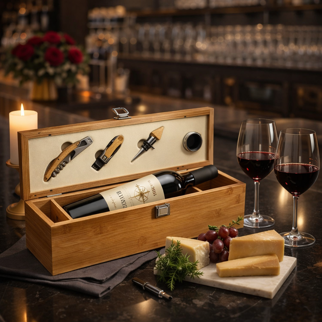 Kit vinho em bambu personalizado - 2