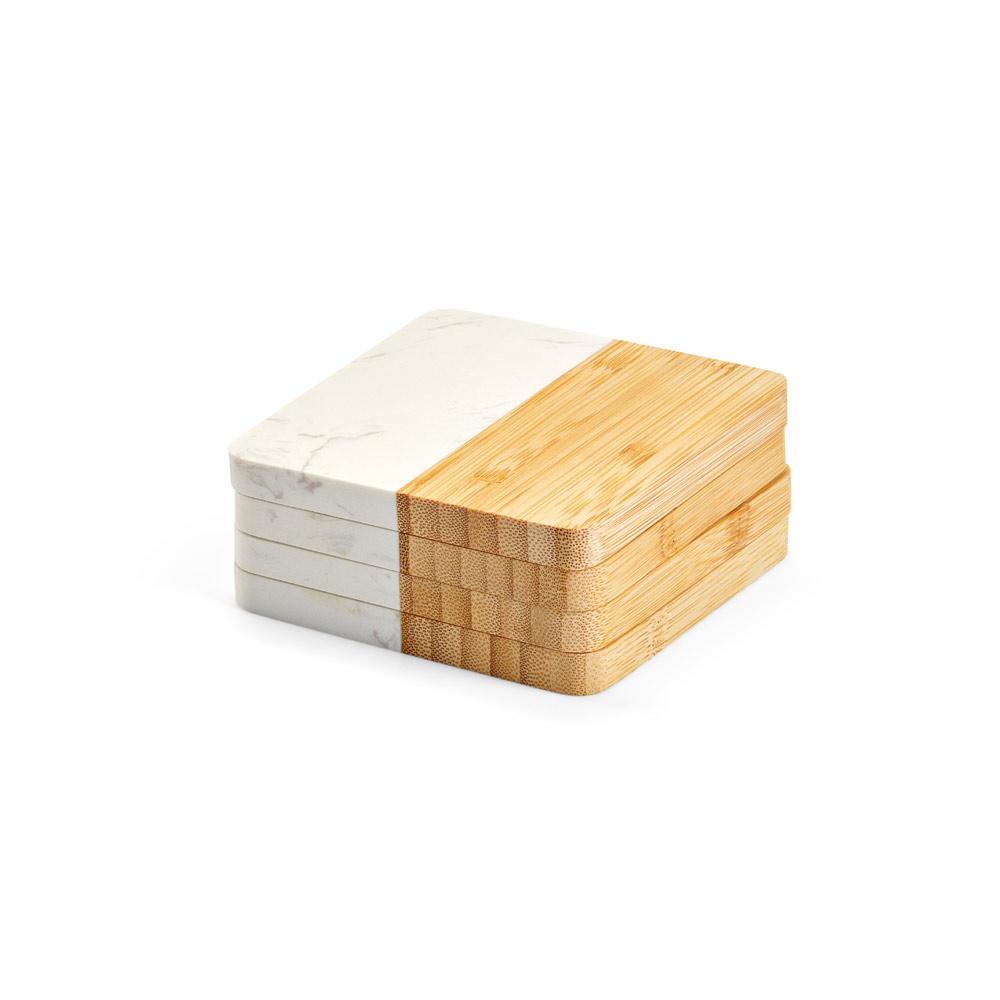 Conjunto de 4 porta copos em mármore e bambu - 2